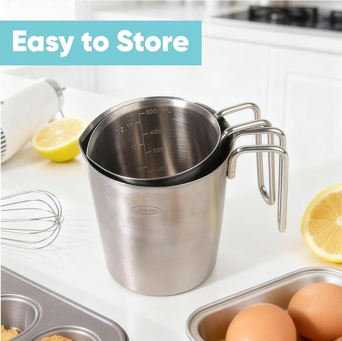 Newness 2-Pack Stainless Steel Measuring Cups Set, Metal Measuring Cup - Image 4