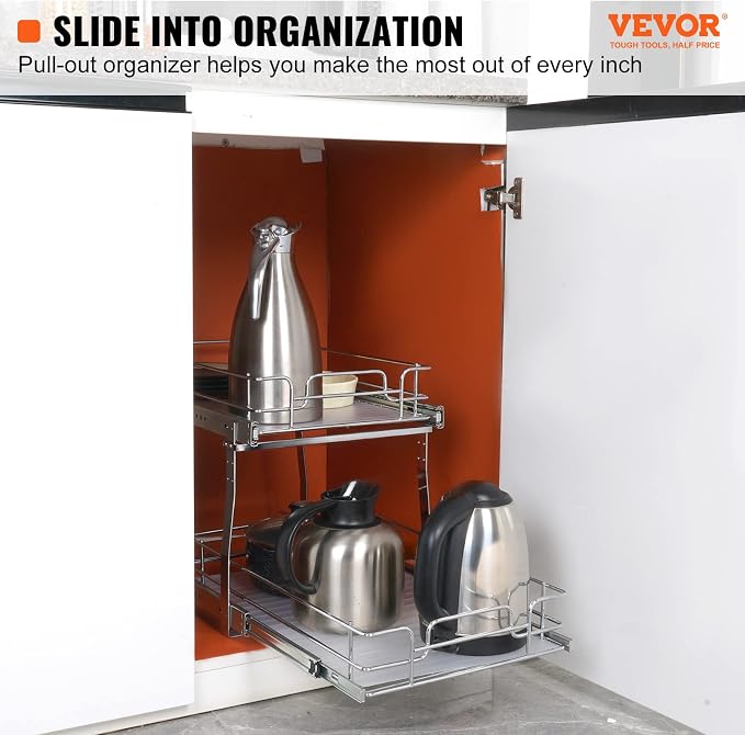 VEVOR Pull Out Cabinet Organizer, Chrome-Plated Steel Roll Out Drawer - Image 2