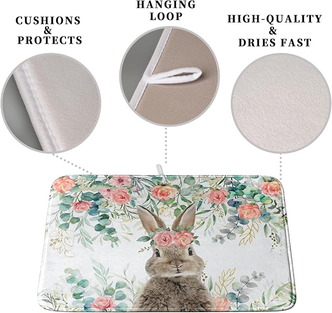 Easter Rabbit Dish Drying Mats for Kitchen Counter Easter Spring Watercolor - Image 3