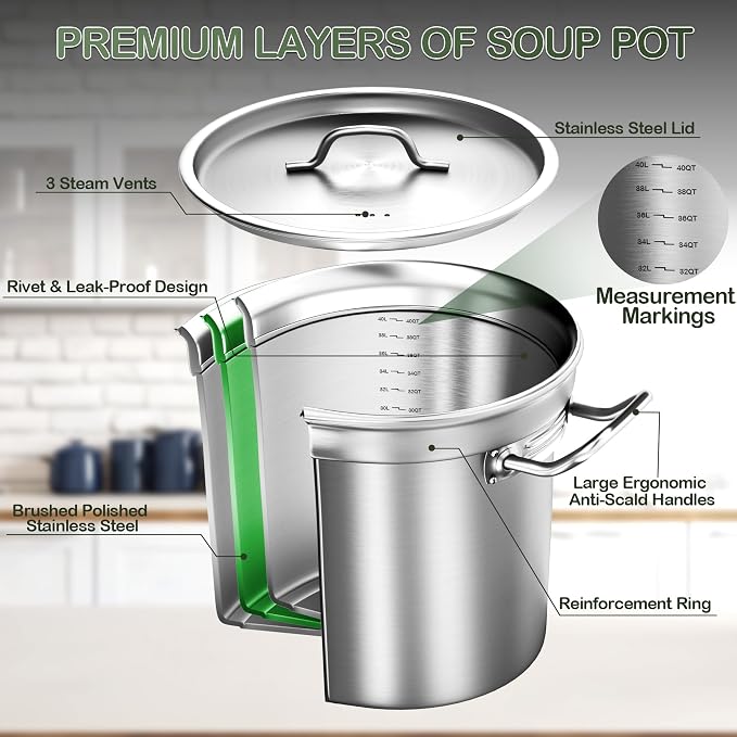 Stockpots-40QT Large Stock Pot Stainless Steel Stockpot - Image 5