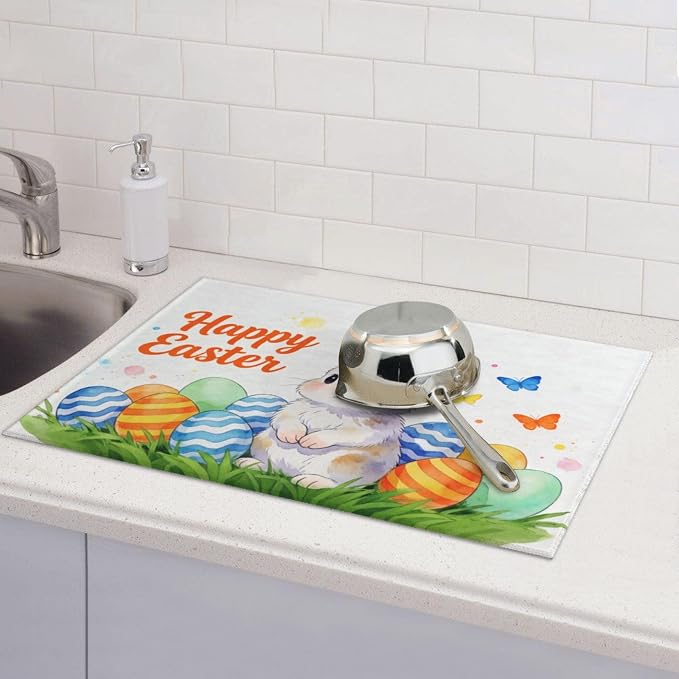 Easter Bunny Dish Drying Mat, for Kitchen Counter Microfiber Absorbent Easter - Image 4