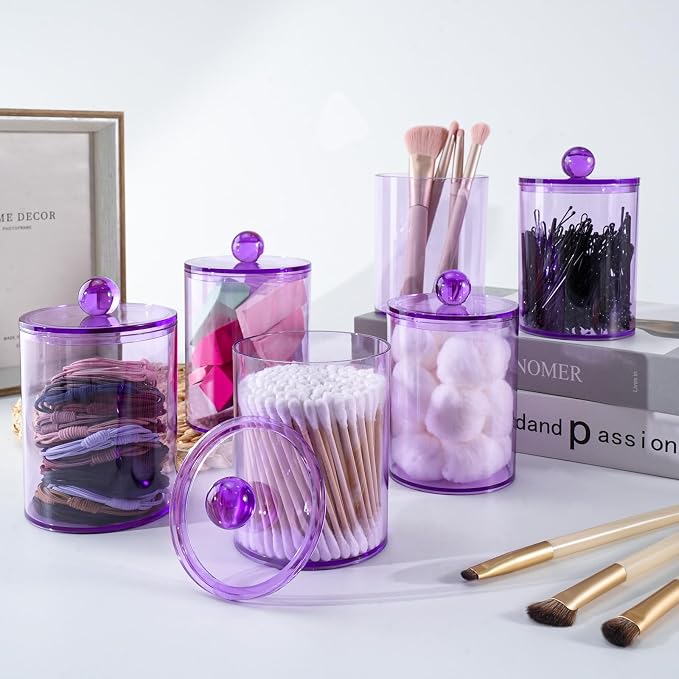 XIPENGKEJI 6 Pack Qtip Holder, Canister Apothecary Jar Set, Bathroom Jars - Image 7