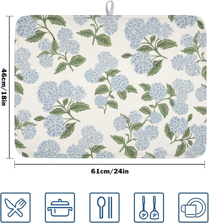Blue Hydrangea Floral Dish Drying Mat - Image 2