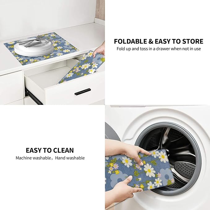 Daisy Flowers Dish Drying Mat for Kitchen Counter, Large Drying Kitchen Mat - Image 6