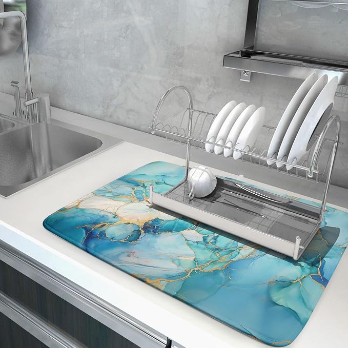 Marble Print Dish Drying Mat for Kitchen Counter - Image 5