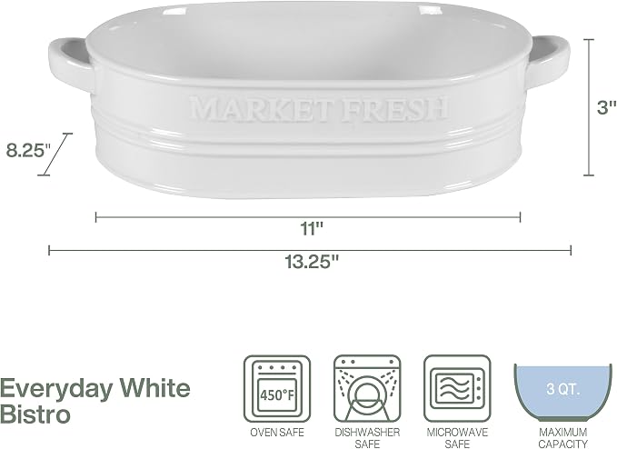 Everyday White by Fitz and Floyd Market Fresh Casserole Baking Dish, 3 Quart - Image 2