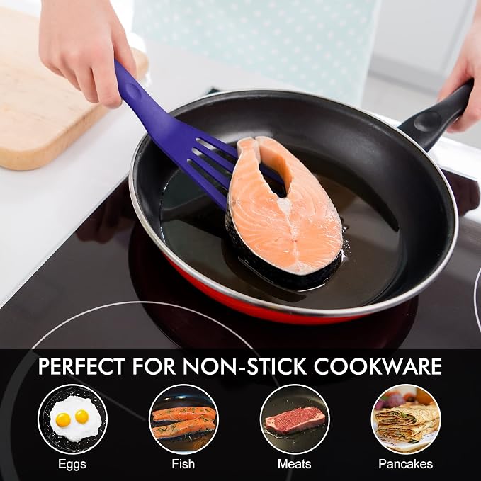 HOTEC 600℉ Heat Resistant Silicone Slotted Fish Turner Spatula Set, BPA Free - Image 6