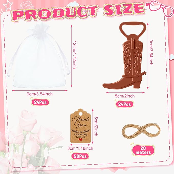 Meanplan 99 Pcs Cowboy Boot Bottle Opener Set Cowgirl Western Derby Wedding - Image 2