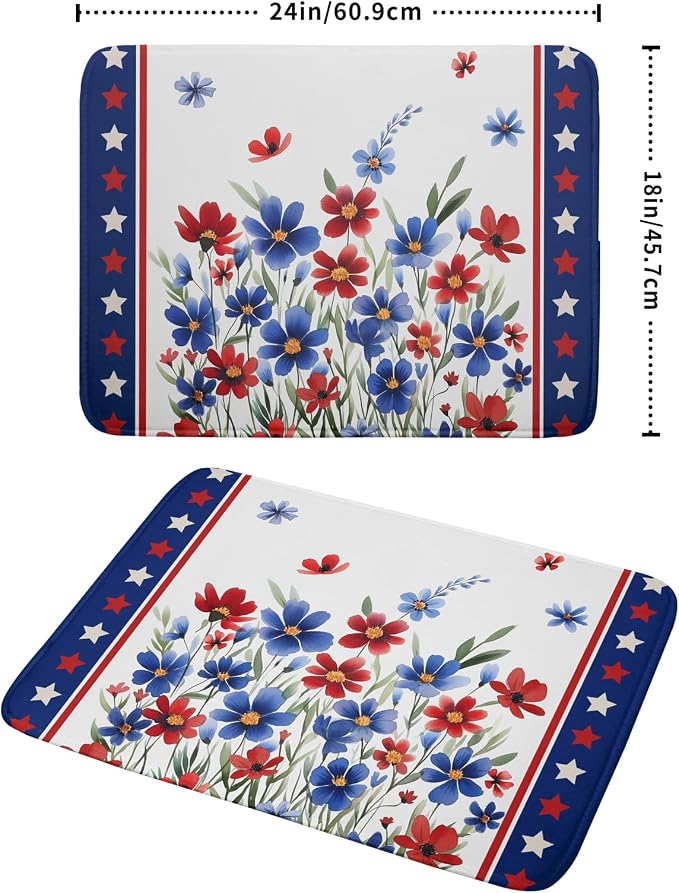 4th of July Dish Drying Mats for Kitchen Counter Summer Flowers Patriotic - Image 2