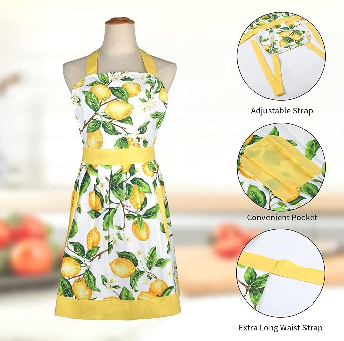 G2PLUS Thick Lemon Cotton Apron, Kitchen Apron - Image 3