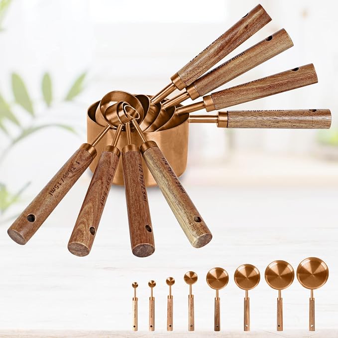 Collection 8 Piece Rose Gold Measuring Cups Set and Measuring Spoons - Image 2