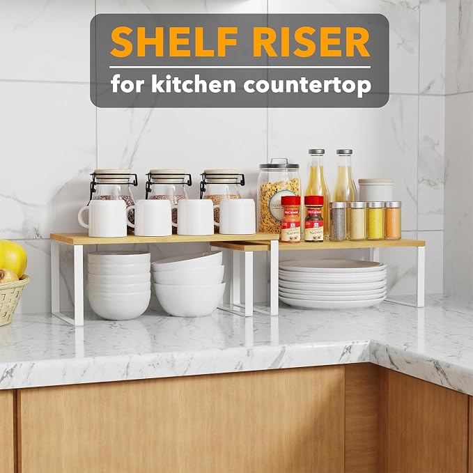 SpaceAid Cabinet Shelf Organizers 2 Pack, Kitchen Counter Rack Shelves Riser - Image 4
