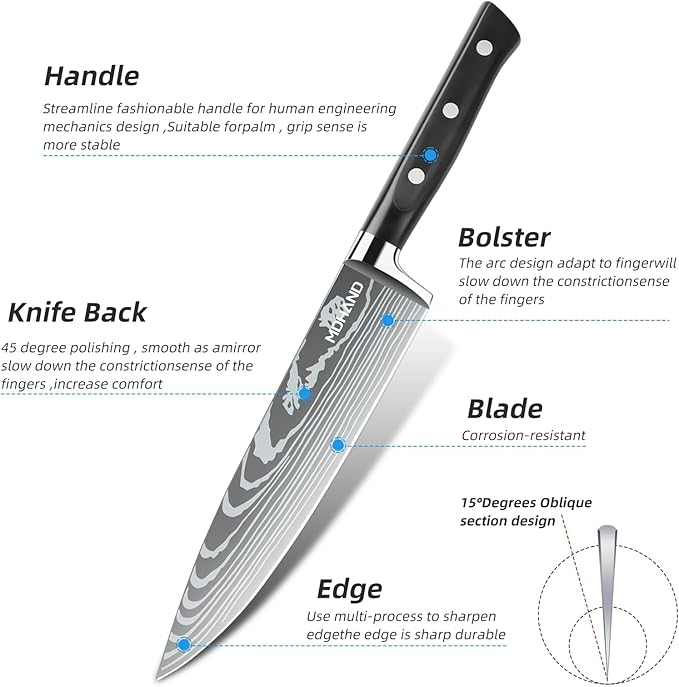 MDHAND Chef Knife Set with Roll Bag, High Carbon Stainless Steel Japanese - Image 3