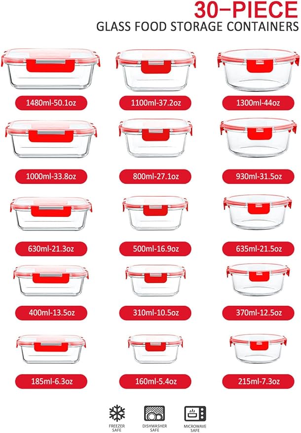 M MCIRCO 30 Pieces Glass Food Storage Containers - Image 2