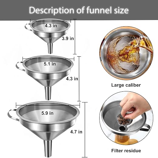 Stainless Steel Funnels for Kitchen Use, Kitchen Metal Funnel Set - Image 4
