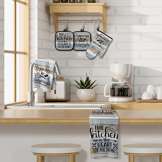 Sratte 6 Pcs Kitchen Decor Accessories Set Farmhouse Towels Pot Holders Oven - Image 3