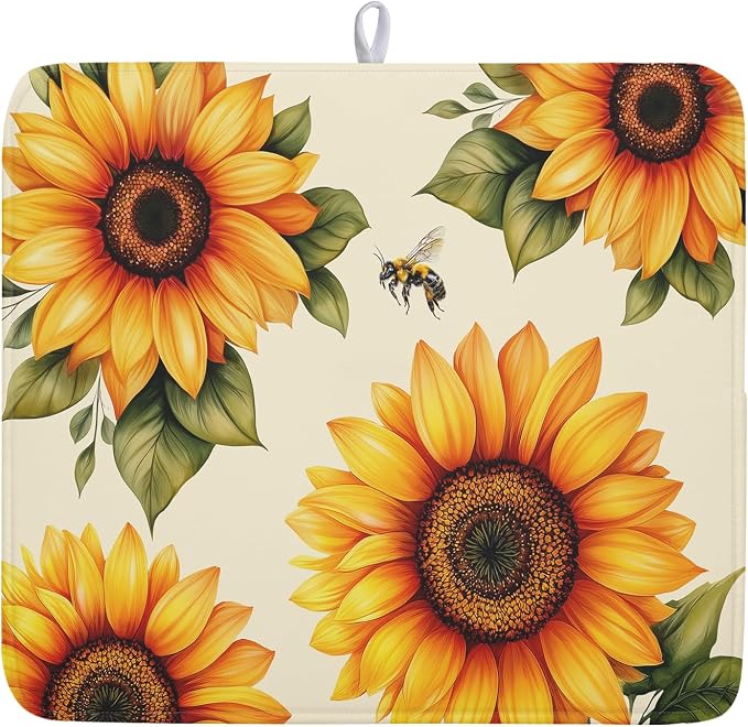 Spring Summer Dish Drying Mat 16x18 Inch Absorbent Reversible Sunflower Drying by Kawani