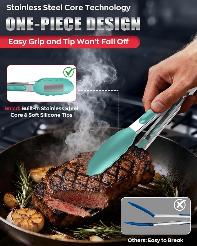 600ºF Heat Resistant Kitchen Tongs, Premium Locking Cooking Tongs - Image 5