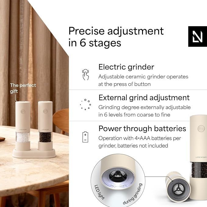 LARS NYSØM Electric Salt and Pepper Grinder Set I Automatic Salt and Pepper - Image 2