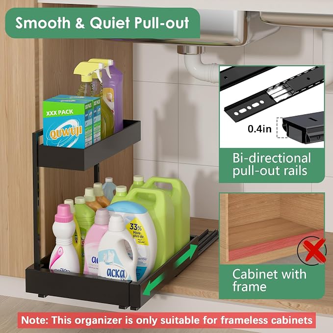 REALINN Expandable Under Sink Organizers and Storage, 2 Tier Under Cabinet - Image 3