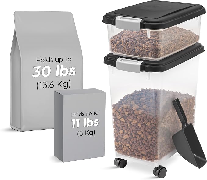 IRIS USA Dog Food Storage Container 30 lb + 11lb Airtight Combo, Stackable Pet - Image 2