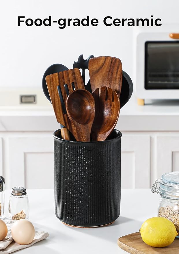 LoeJan Utensil Holder, Extra Large Utensil Crock, Stable Ceramic Utensil - Image 4
