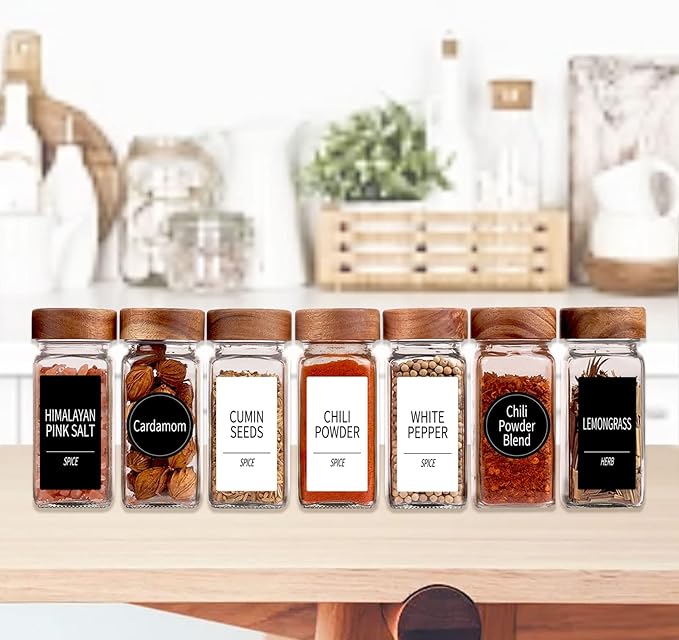 Churboro 36 Glass Spice Jars - 4 Oz Square Spice Containers with Acacia Wood - Image 2