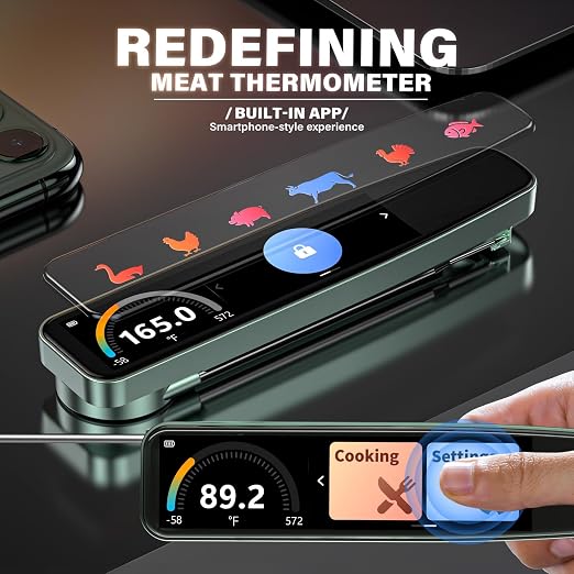 AWLKIM Instant Read Meat Thermometer Digital, 3.8" Touchscreen No App Needed – - Image 2