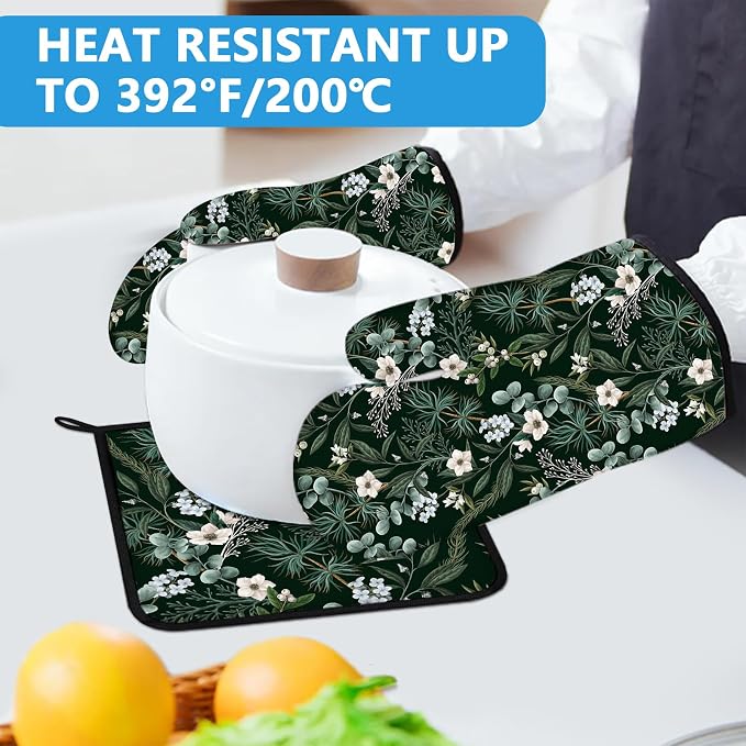 Botanical Print FloralOven Mitts and Pot Holders Sets Heat Resistant 4Pcs - Image 5