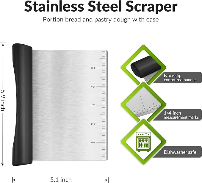 Rainspire Bench Scraper, Stainless Steel Dough Scraper, Pastry Scraper - Image 2