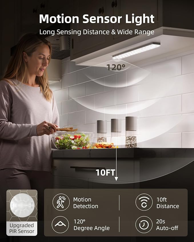 EZVALO 6-Pack Under Cabinet Lighting, 2000mAh Rechargeable Wireless Motion - Image 2
