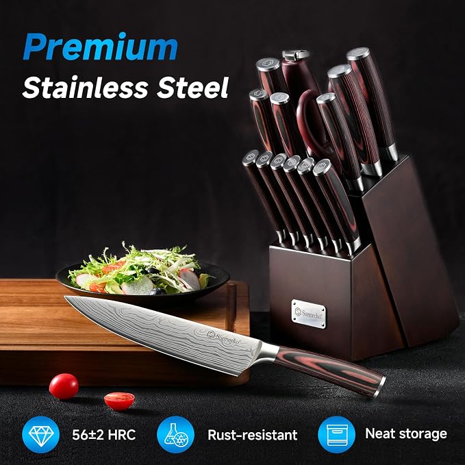 Sunnecko Knife Set with Block and Sharpener - Image 3