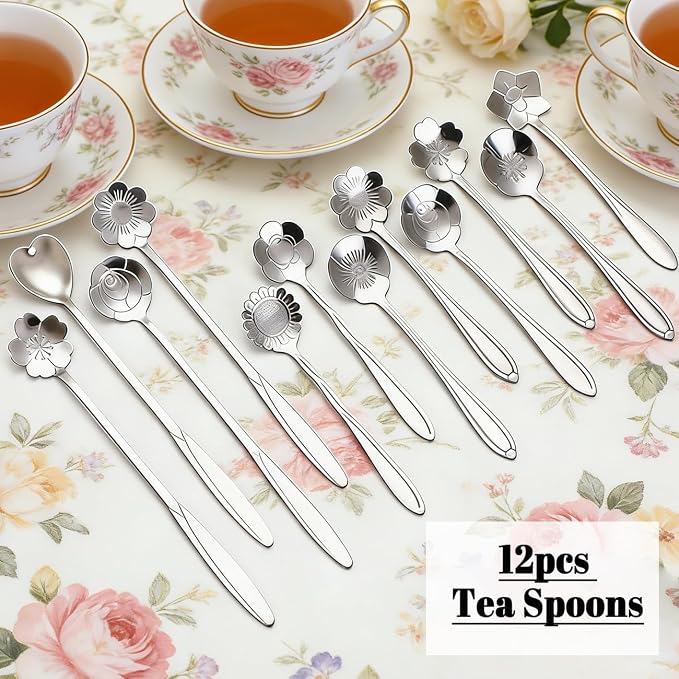 12 Pcs Flower Coffee Tea Spoons Set - Image 7