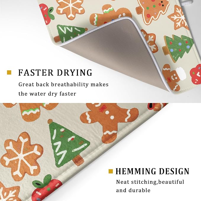 Christmas Dish Drying Mat for Kitchen Counter 18x24 Cute Gingerbread Themed - Image 3