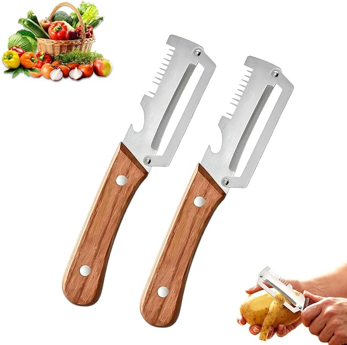 Multi-Functional Vegetable Peeler, 3 in 1 Multi Functional Wooden Handle Peeler by Unknown