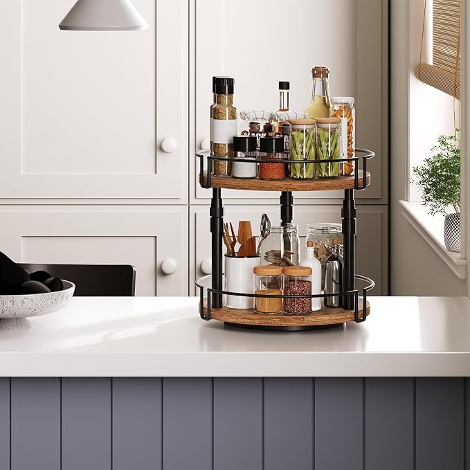 HOOBRO Lazy Susan Organizer Spice Rack, 2-Tier Height Adjustable Rotating Spice - Image 7