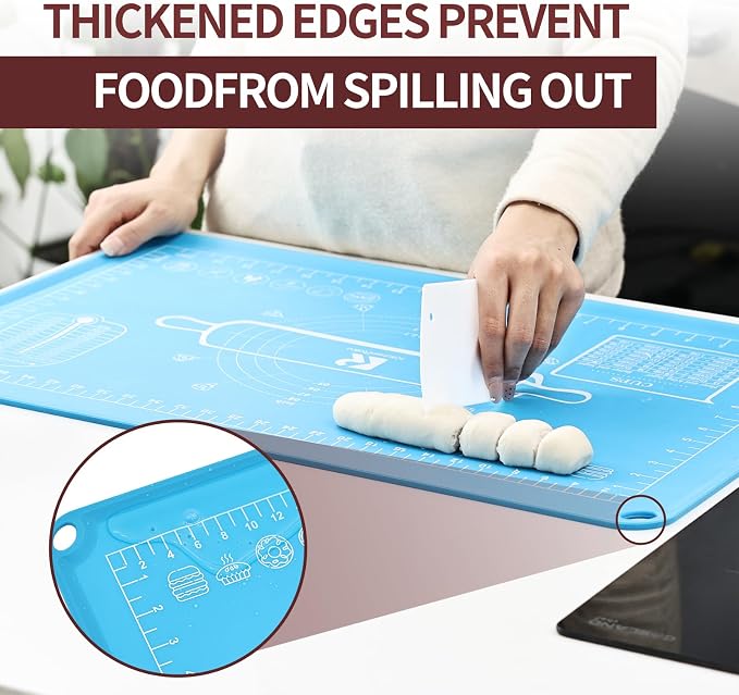 Silicone Baking Mat 20"L x 28"W, Extra Thick Dough Rolling Pad - Image 4