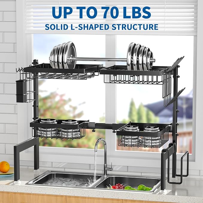 Over The Sink Dish Drying Rack, Expandable 2-Tier Stainless Steel Over The Sink - Image 5