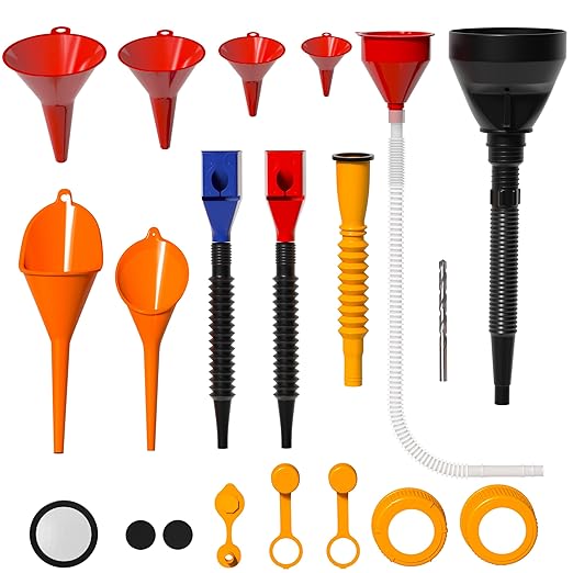 KJE 19 Pcs Automotive Funnel Set, Spout Replacements, Plastic Wide Mouth by KJE