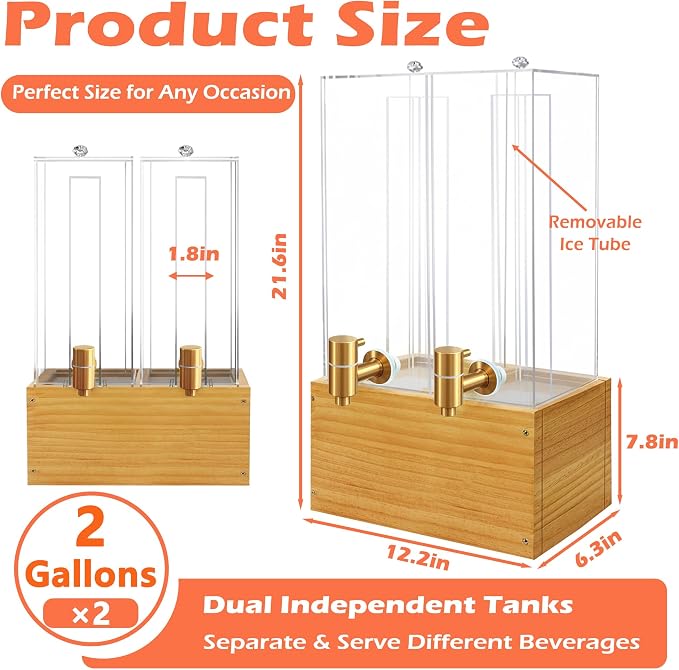 Beverage Dispenser with Stand, 4 Gallon Dual Drink Dispenser Stand, Large Drink - Image 3