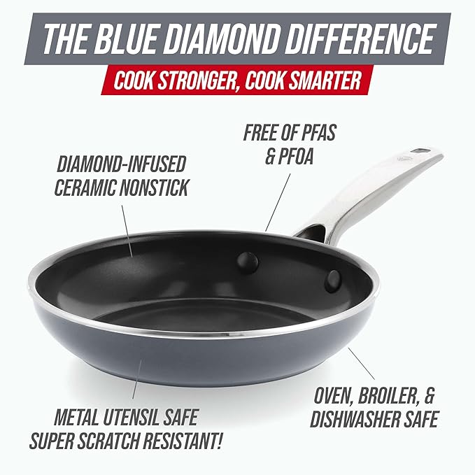 Blue Diamond 8" Nonstick Frying Pan Skillet, Ceramic Diamond Infused PFAS-Free - Image 3