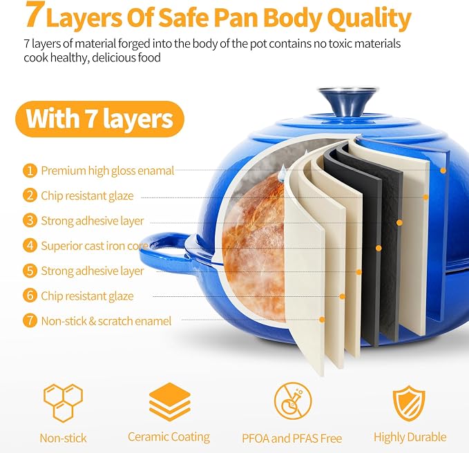 ONKO Dutch Oven For Sourdough Bread Baking, 6QT Enameled Cast Iron Dutch Oven - Image 3