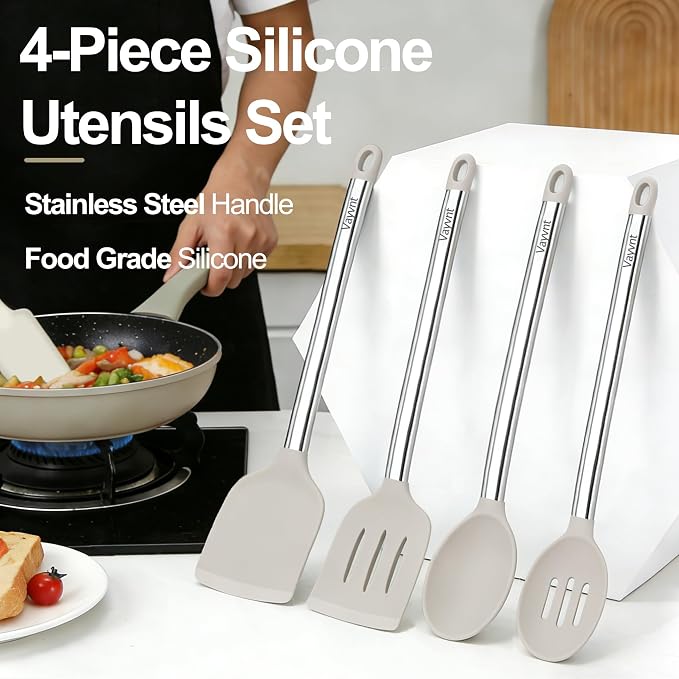 Vayvnt 4 Pieces Silicone Kitchen Spatula Utensils Set, Silicone Cooking Utensils - Image 6
