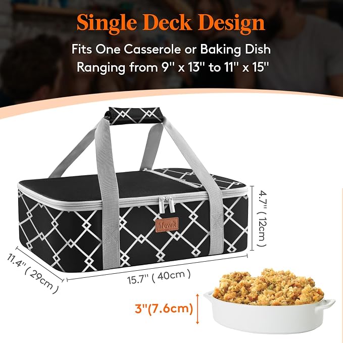 Lifewit Insulated Single Decker Casserole Carrier, Lasagna Lugger Holder - Image 2