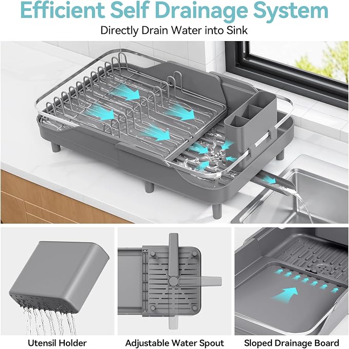 Urackify Expandable Dish Rack for Kitchen Counter, 16.14"-23.62" Large - Image 3
