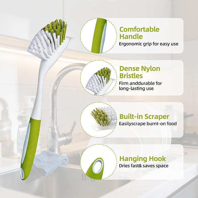 Dish Brush Scrub Brush with Handle - Image 8