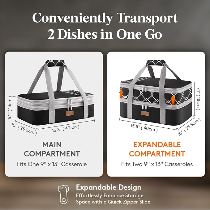 Lifewit Insulated Double Decker Casserole Carrier, Expandable Lasagna Lugger - Image 2