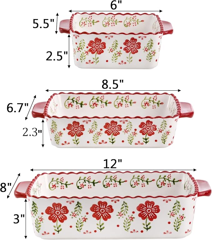 Coloch 3 Pack Ceramic Baking Dishes, Rectangular Bakeware Set Hand-painted - Image 2