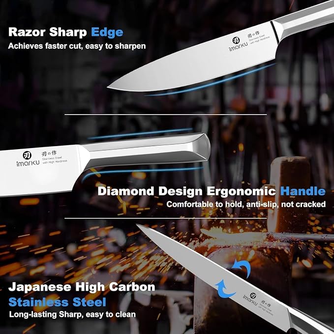 imarku Knife Set, High Carbon Stainless Steel Kitchen Knives, Non-Slip - Image 3