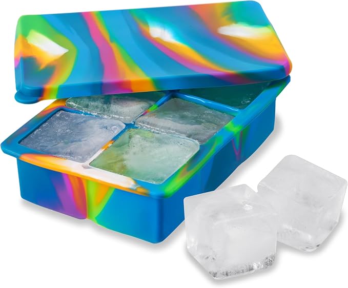 Host Ice Cube Tray with Lid, Makes 6 Large 2" Cubes, Durable Silicone Trays by HOST